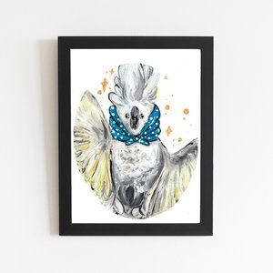 Cockatoo Babushka Art Print, Watercolor Bird Illustration Drawing